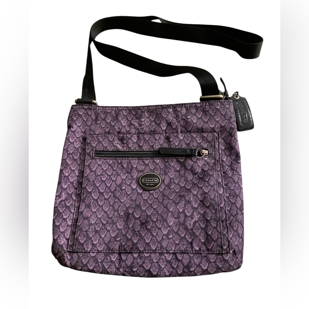 Coach Getaway snake print purple nylon file bag/crossbody purse- F77481